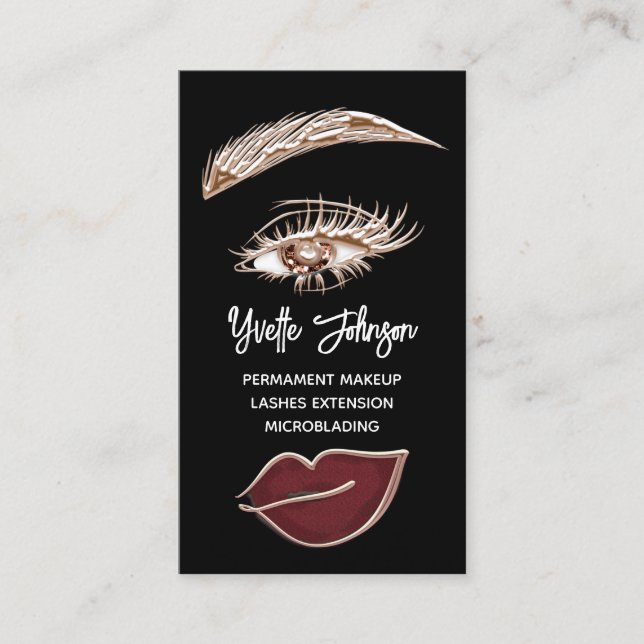 Blue Eyelash Brows Makeup Logo QRCode Gold Red Lip Business Card (Front)