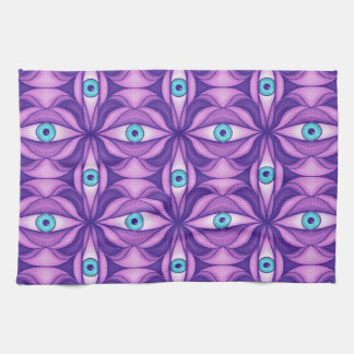 Blue Eyes Abstract Botanical Purple Floral Pattern Tea Towel