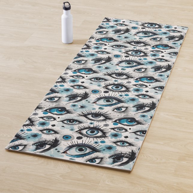 Blue Eyes and Lashes Watercolor Style Yoga Mat (In Situ)
