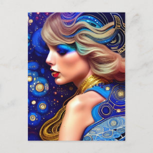 Blue Eyes Blonde Abstract in the Galaxy Postcard