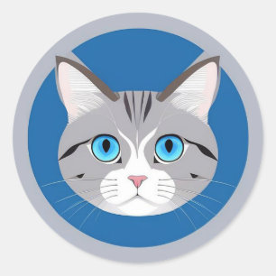 🐾 Blue Eyes Cat Calm Minimal Pet  Classic Round Sticker