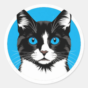 Blue Eyes Cat 🐱Modern Minimal Animal 🐱 Classic Round Sticker