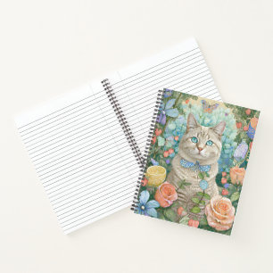 Blue eyes cat with flowers notebook