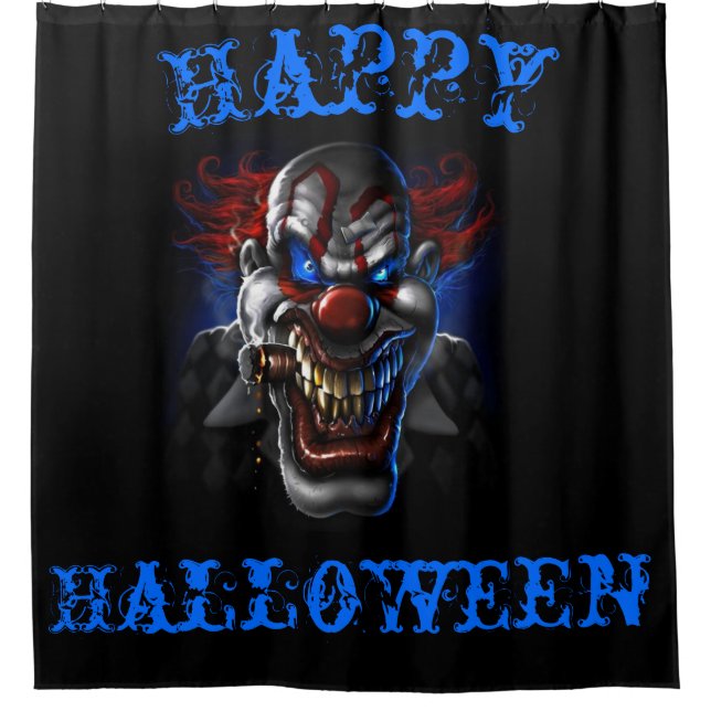 Blue Eyes Evil Clown ( Happy Halloween ) Shower Curtain (Front)