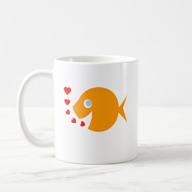 Blue Eyes Goldfish Valentines Day Cute Coffee Mug (Left)
