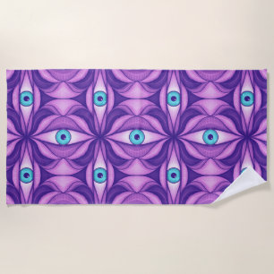 Blue Eyes in Purple Foliage Dark Botanical Art Beach Towel