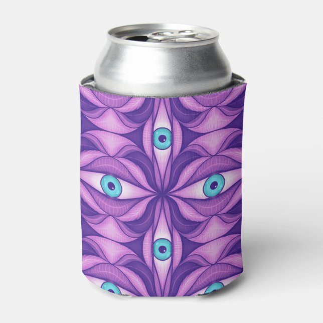Blue Eyes in Purple Foliage Dark Botanical Art Can Cooler (Can Front)