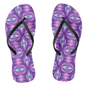 Blue Eyes in Purple Foliage Dark Botanical Art Flip Flops