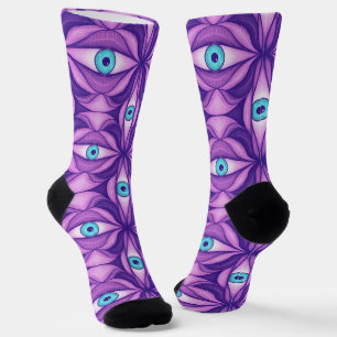 Blue Eyes in Purple Foliage Dark Botanical Art Socks