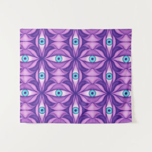 Blue Eyes in Purple Foliage Dark Botanical Art Tapestry