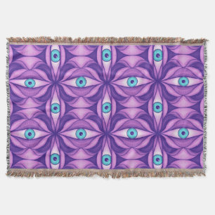 Blue Eyes in Purple Foliage Dark Botanical Art Throw Blanket