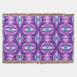 Blue Eyes in Purple Foliage Dark Botanical Art Throw Blanket