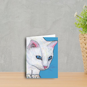 Blue Eyes White Cat Note Card