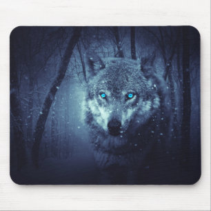 Blue Eyes Wolf Mouse Mat