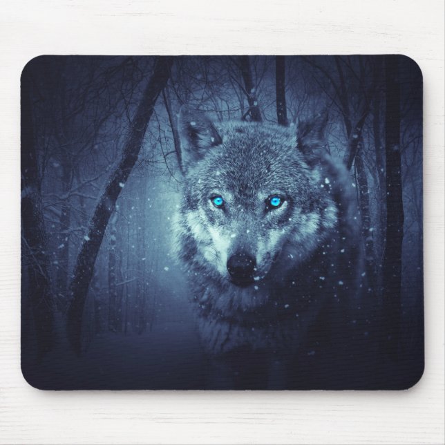 Blue Eyes Wolf Mouse Mat (Front)