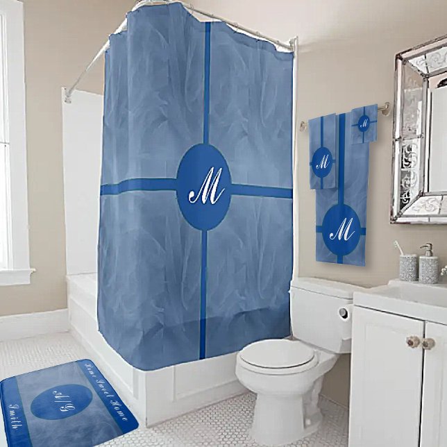 Blue Fabric Textured Print monogram - Any colour   Shower Curtain (Creator Uploaded)