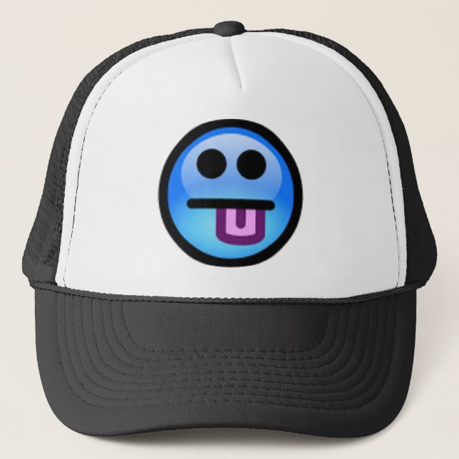 Blue Face with tongue sticking out. Fun! Trucker Hat (Front)