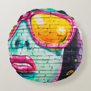 blue faced full hearted round cushion