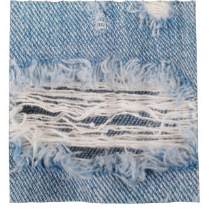 Blue faded ripped jeans, Textures ripped jeans bac Shower Curtain