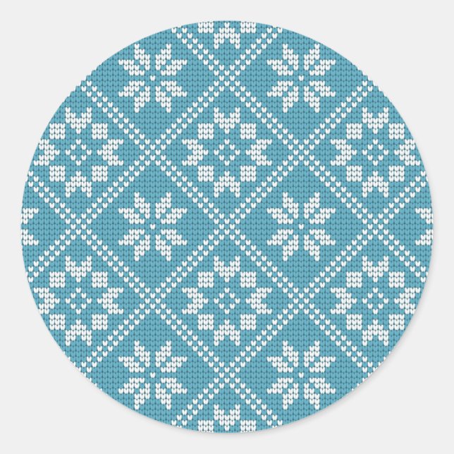 Blue Fair Isle Sweater Knit Pattern Christmas  Classic Round Sticker (Front)