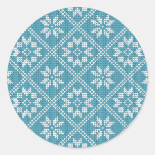 Blue Fair Isle Sweater Knit Pattern Christmas  Classic Round Sticker
