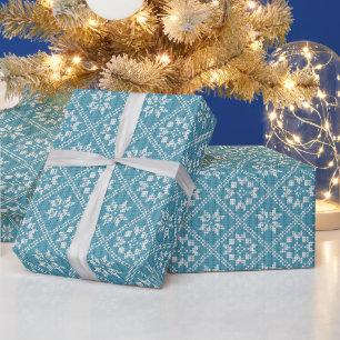 Blue Fair Isle Sweater Knit Pattern Christmas Wrapping Paper