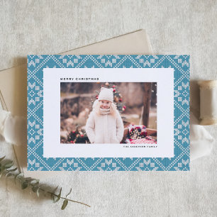 Blue Fair Isle Winter Knit Pattern Photo Christmas Holiday Card