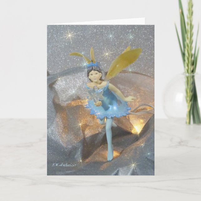 Blue fairy colorful stars holiday card (Front)