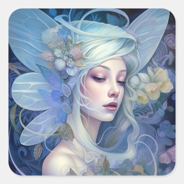 Blue Fairy Fantasy Art Square Sticker (Front)