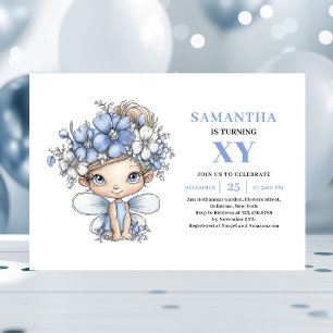 Blue Fairy Girl 1st Birthday Whimsical Pastel  Invitation