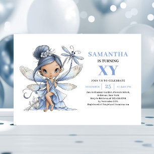 Blue Fairy Girl 6th Birthday Whimsy Pastel invite