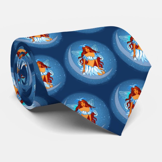 Blue Fairy Night Moon  Tie (Rolled)