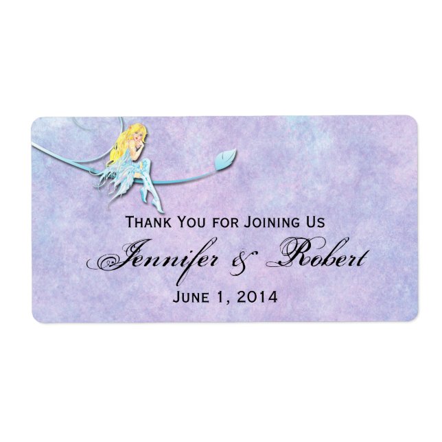 Blue Fairy on Purple Watercolor Water Bottle Label (Front)