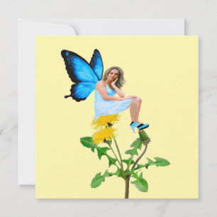Blue Fairy on White Dandelions Note Card