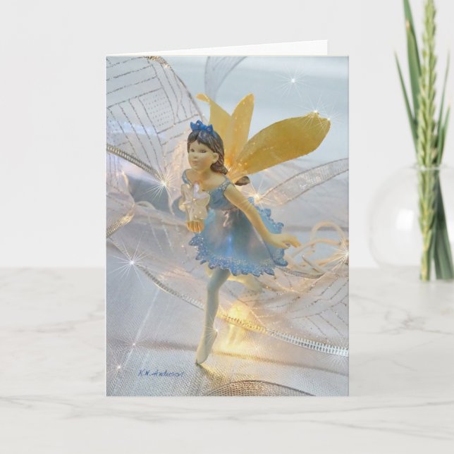 Blue fairy running1 holiday card (Front)
