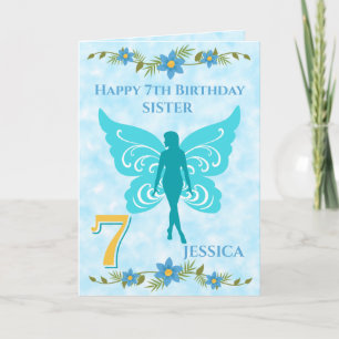 Blue Fairy Sister 7th Birthday Card