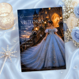 Blue Fairytale Castle Quinceañera Invitation