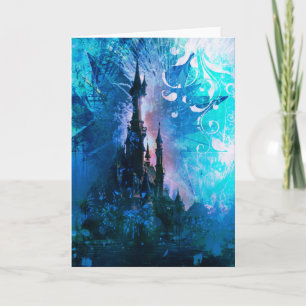 Blue Fairytale Fantasy Castle Grunge Greeting Card