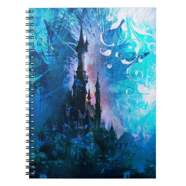 Blue Fairytale Fantasy Castle Grunge Notebook (Front)