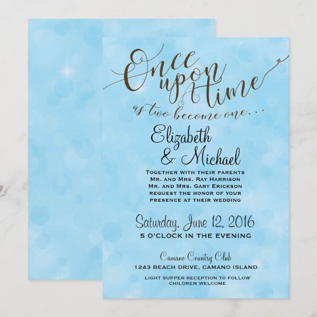 Blue Fairytale Wedding Invitation (Front/Back)
