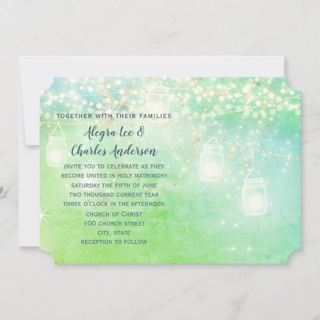 Blue Fairytale Woodsy Farmhouse Mason Jar Wedding Invitation (Front)
