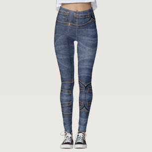 Blue fake pocket denim Leggings