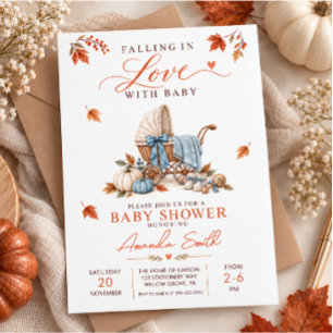 Blue Fall Baby Carriage Boy Baby Shower Invitation