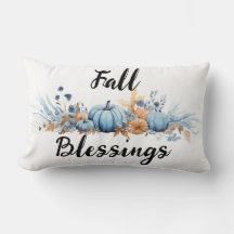 Blue Fall Blessings Pumpkins and  Flowers 