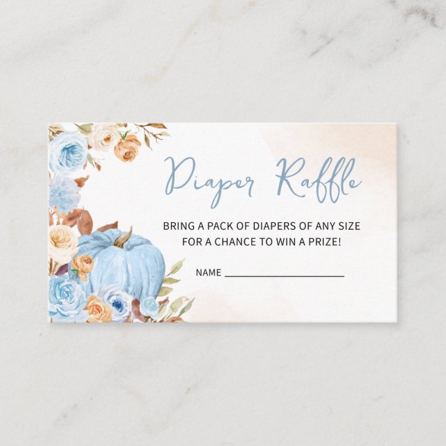 Blue Fall Floral Pumpkin Diaper Raffle Enclosure Card (Front)