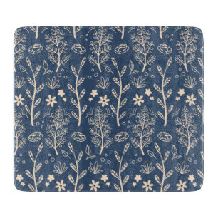 Blue Fall Foliage Botanical Pattern Cutting Board