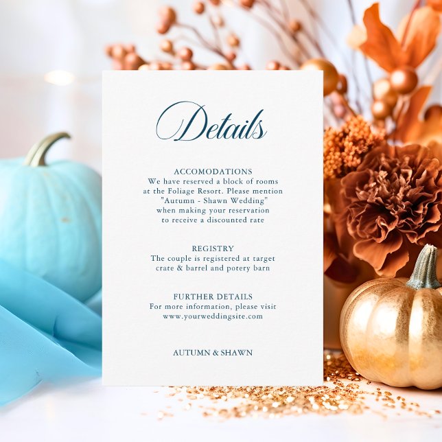 Blue Fall in Love Wedding | Details Enclosure Card (Blue Fall in Love Wedding  Details Enclosure Card)