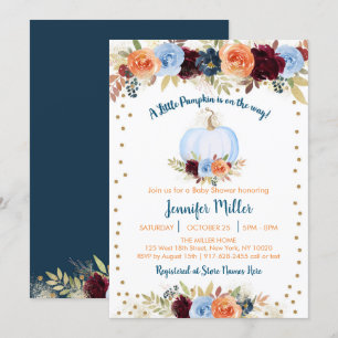 Blue Fall Pumpkin Floral Baby Shower Invitation