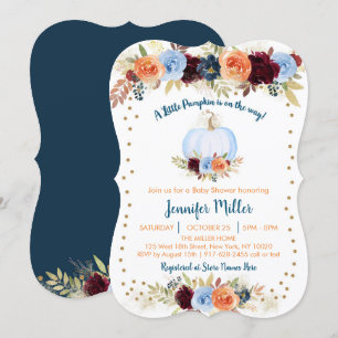 Blue Fall Pumpkin Floral Baby Shower Invitation