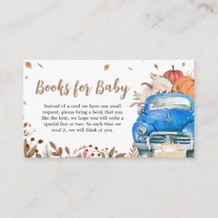 Blue Fall Pumpkin Truck Baby Shower Books for Baby Enclosure Card